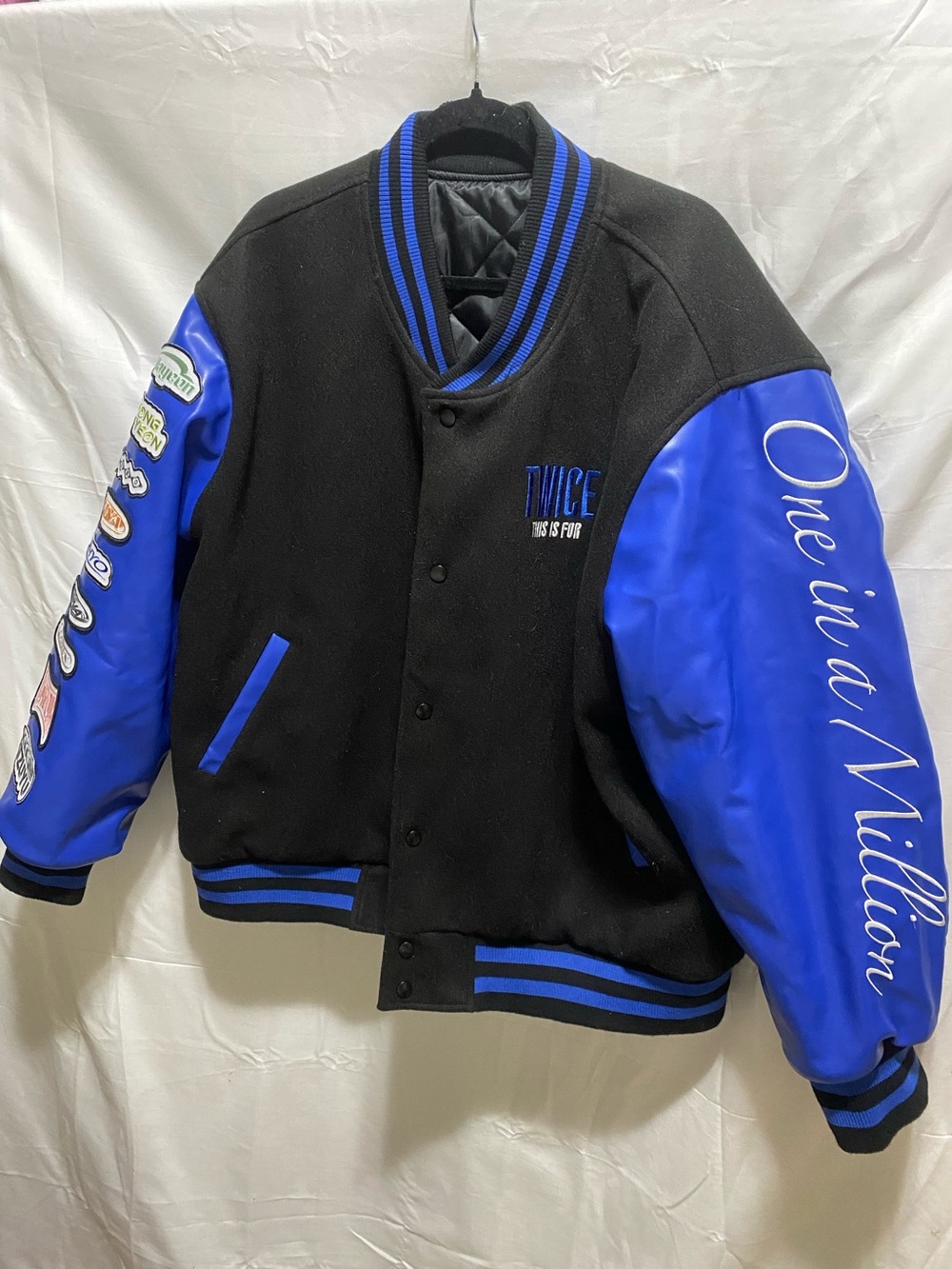 Ice Black and Royal Blue Varsity Bomber Jacket